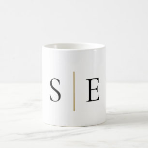 Elegant Black Gold Monogram Minimalist Koffiemok