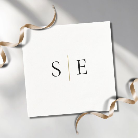 Elegant Black Gold Monogram Minimalist Servet