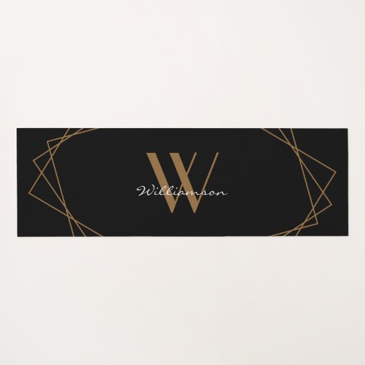 Elegant Black Gold Monogram Modern Name Script Yogamat (Achterkant (horizontaal))