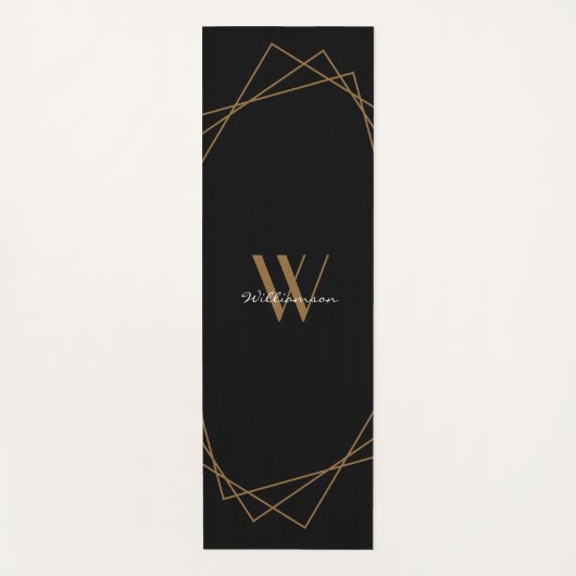 Elegant Black Gold Monogram Modern Name Script Yogamat (Voorkant)