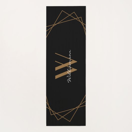 Elegant Black Gold Monogram Modern Name Script Yogamat (Achterkant)