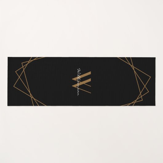 Elegant Black Gold Monogram Modern Name Script Yogamat (Voorkant (horizontaal))