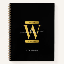 Elegant Black & Gold Monogram Modern Notitieboek