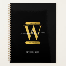 Elegant Black & Gold Monogram Modern Planner