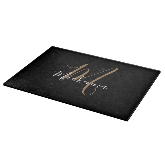 Elegant Black Gold Monogram Modern Script Name Snijplank (Hoek)