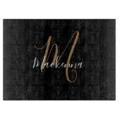 Elegant Black Gold Monogram Modern Script Name Snijplank (Voorkant)