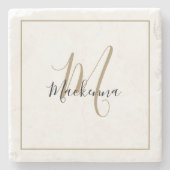 Elegant Black Gold Monogram, naam stijlvol script Stenen Onderzetter (Voorkant)