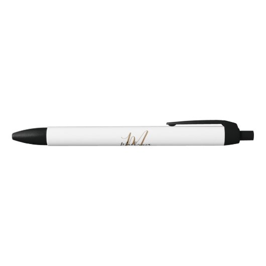 Elegant Black Gold Monogram, naam stijlvol script Zwarte Inkt Pen (Bovenkant)