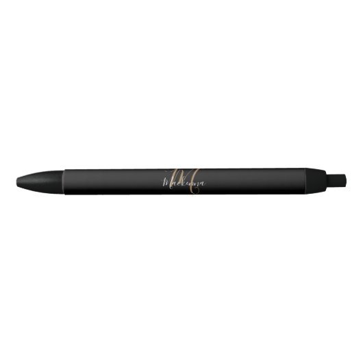 Elegant Black Gold Monogram, naam stijlvol script Zwarte Inkt Pen (Voorkant)