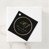 Elegant Black Gold Monogram naam Weddenschap Harte Bedankjes Labels (In situ)