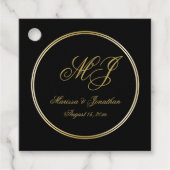Elegant Black Gold Monogram naam Weddenschap Harte Bedankjes Labels (Voorkant)