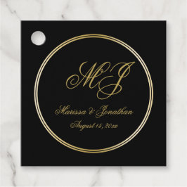 Elegant Black Gold Monogram naam Weddenschap Harte Bedankjes Labels