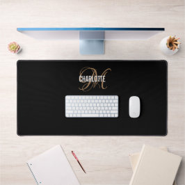 Elegant black gold monogram name bureaumat