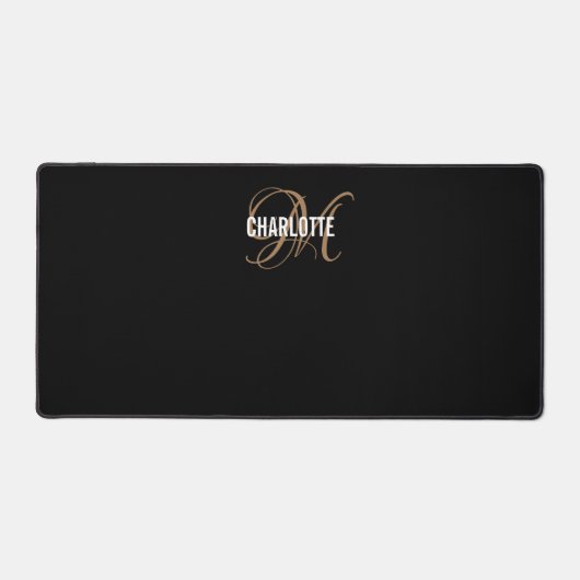Elegant black gold monogram name bureaumat (Voorkant)
