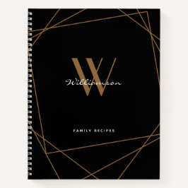 Elegant Black Gold Monogram Name Family Recipe Notitieboek