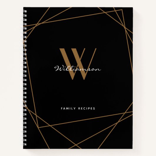 Elegant Black Gold Monogram Name Family Recipe Notitieboek (Voorkant)