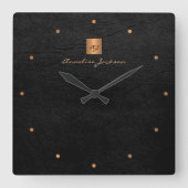 Elegant black gold monogram name gepersonaliseerd vierkante klok (Voorkant)