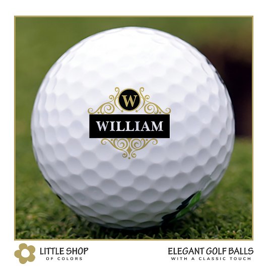 Elegant Black Gold Monogram Name Initiaal Golfballen
