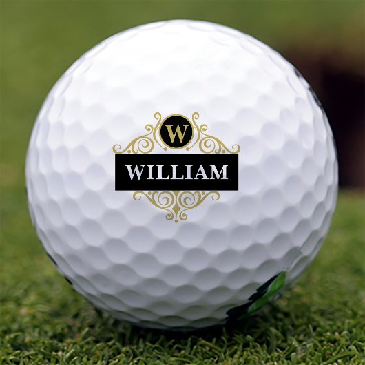 Elegant Black Gold Monogram Name Initiaal Golfballen