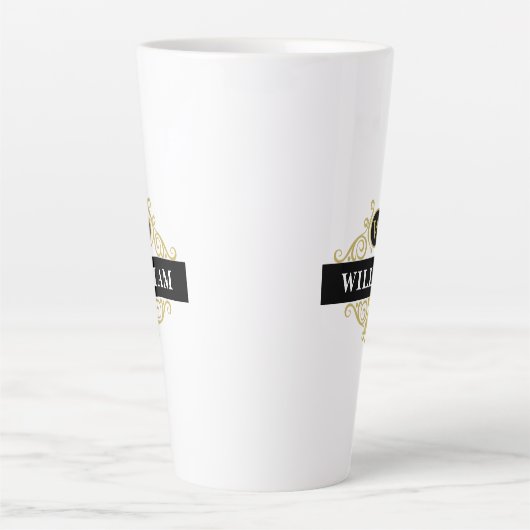 Elegant Black Gold Monogram Name Initiaal Latte Mok (Voorkant)