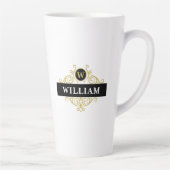 Elegant Black Gold Monogram Name Initiaal Latte Mok (Rechts)