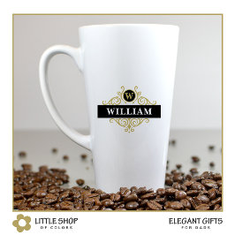 Elegant Black Gold Monogram Name Initiaal Latte Mok