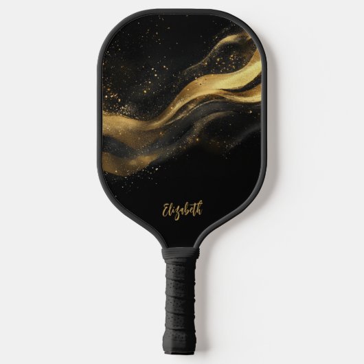 Elegant Black Gold Monogram Name Pickleball Paddle (Achterkant)