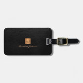 Elegant black gold monogram name script aangepast bagagelabel (Voorkant horizontaal)