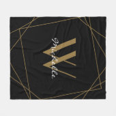 Elegant Black Gold Monogram Name Script Geometric Fleece Deken (Voorkant (Horizontaal))