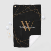 Elegant Black Gold Monogram Name Script Golfhanddoek (Insitu)