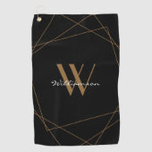 Elegant Black Gold Monogram Name Script Golfhanddoek (Voorkant)