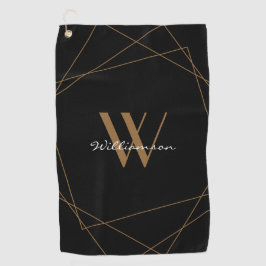 Elegant Black Gold Monogram Name Script Golfhanddoek