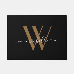 Elegant Black Gold Monogram Name Script Initiaal Deurmat