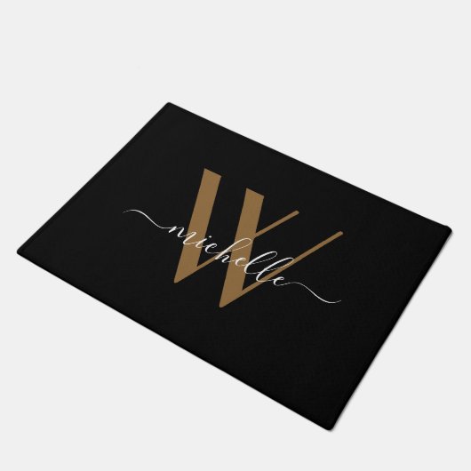 Elegant Black Gold Monogram Name Script Initiaal Deurmat (Schuin)