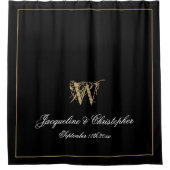 Elegant Black Gold Monogram Names Pas getrouwd Wed Douchegordijn (Voorkant)