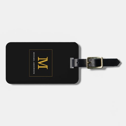 Elegant Black Gold Monogram op maat Bagagelabel (Voorkant horizontaal)