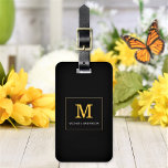 Elegant Black Gold Monogram op maat Bagagelabel<br><div class="desc">Pas de tekst aan, en creëer gemakkelijk uw gepersonaliseerd bagagelabel. Klik op BEWERKEN en klik vervolgens op ACHTERGROND BEWERKEN om de achtergrondkleur te wijzigen. U kunt dit ONTWERP overdragen op andere Zazzle producten en het aanpassen om de meeste Zazzle punten te passen. De standaard design van Studio worden gemaakt in...</div>