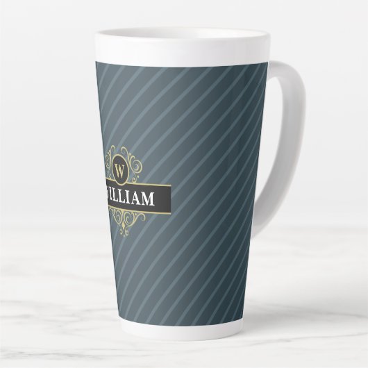 Elegant Black Gold Monogram Pinstripe Latte Mok (Rechterhoek)