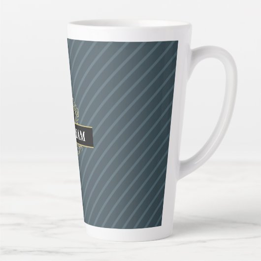 Elegant Black Gold Monogram Pinstripe Latte Mok (Rechts)