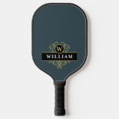 Elegant Black Gold Monogram Pinstripe Pickleball Paddle (Voorkant)