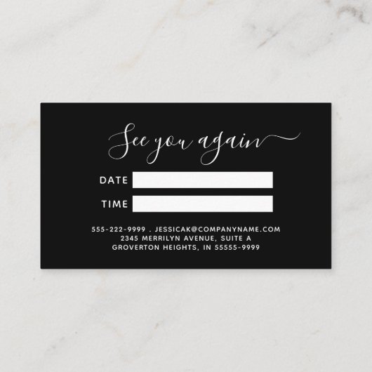 Elegant Black Gold Monogram Script Appointment Afsprakenkaartje (Achterkant)
