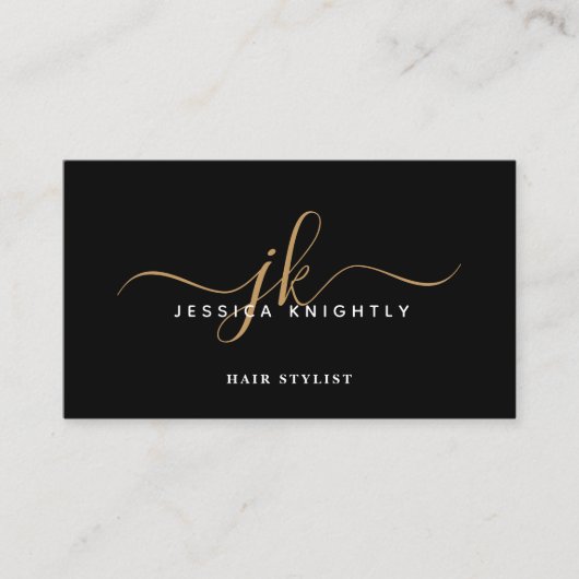 Elegant Black Gold Monogram Script Appointment Afsprakenkaartje (Voorkant)