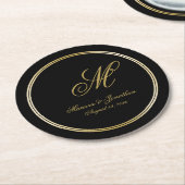 Elegant Black Gold Monogram Script Black Weddensch Ronde Kartonnen Onderzetter (Gebogen)
