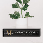 Elegant Black Gold Monogram Script Desk Naambordje