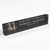 Elegant Black Gold Monogram Script Desk Naambordje