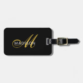 Elegant Black Gold Monogram Script Initial  Bagagelabel (Voorkant horizontaal)