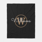 Elegant Black Gold Monogram Script Name Fleece Deken (Voorkant)