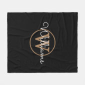 Elegant Black Gold Monogram Script Name Fleece Deken (Voorkant (Horizontaal))