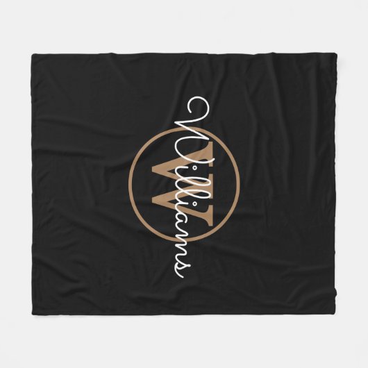 Elegant Black Gold Monogram Script Name Fleece Deken (Voorkant (Horizontaal))
