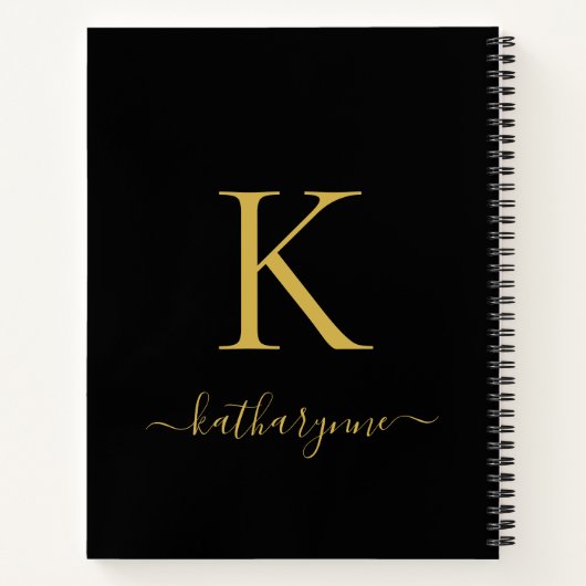 Elegant Black Gold Monogram Script Name Notitieboek (Achterkant)